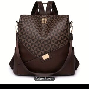 Women's Brown Geometric Convertible Backpack Tote